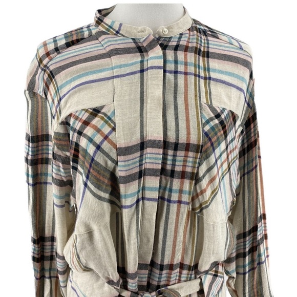 Reiss Cream Lynn Checkered Belted Plaid Long Sleeve Maxi Dress - Picture 2 of 9